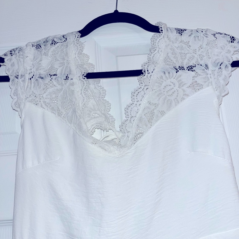 New white mini dress with lace sleeves from SHEIN